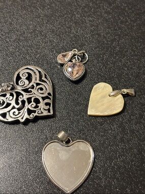 Assorted Heart Pendant Necklace Charms - Silver and Pink Accents